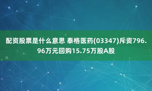 配资股票是什么意思 泰格医药(03347)斥资796.96万元回购15.75万股A股